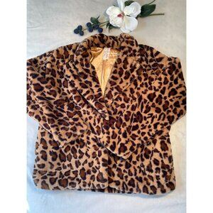 Fall Trend Sadie & Sage Leopard Print Faux Fur Coat Womens M Lagenlook Classic
